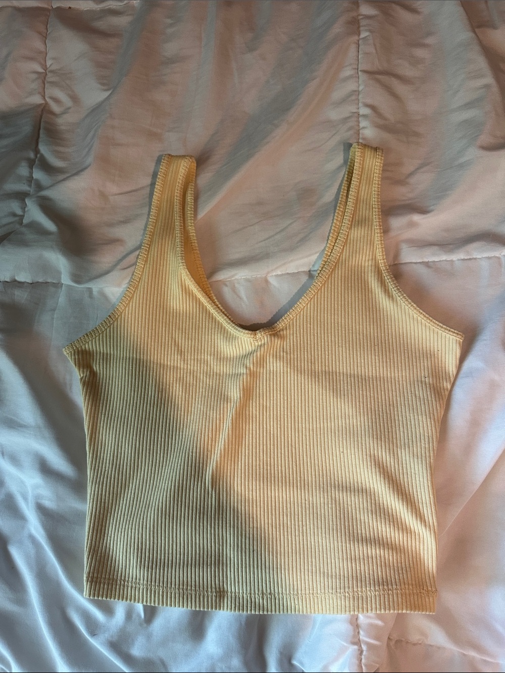 Hollister Ribbed V-Neck Crop Tank - Pale Yellow